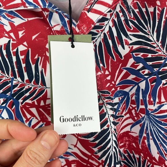 Goodfellow & Co Polo Shirt Mens Large Hawaiian Aloha Palm Floral Knit Collar L - Picture 5 of 9